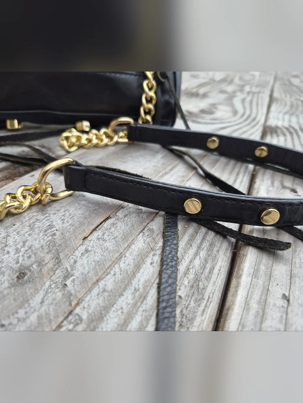 Rebecca Minkoff Black Leather Studded Crossbody Bag with Gold Zippers - Picture 5 of 16